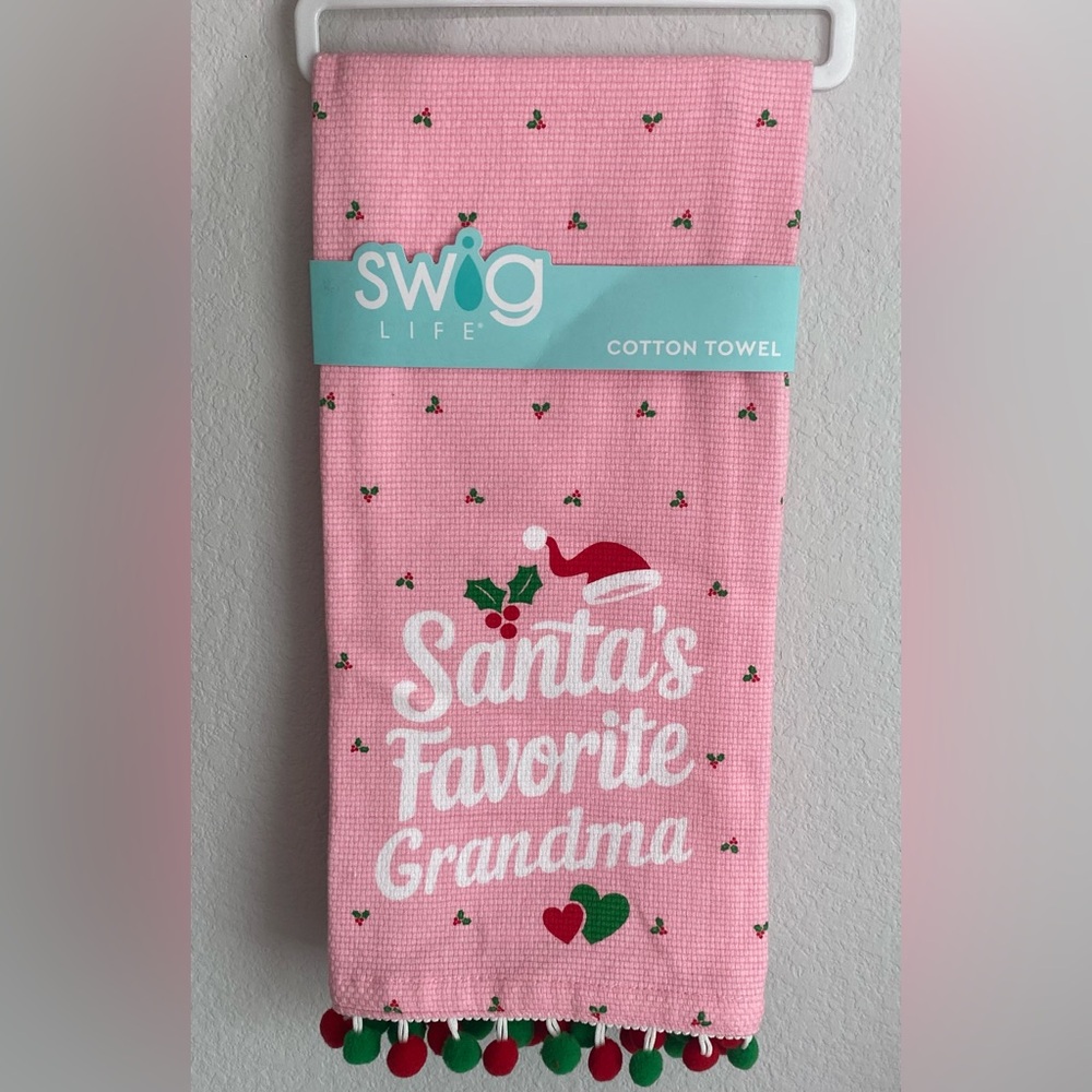 Swig Life Santa’s Favorite Grandma Pink Red Green Kitchen Tassel Tea Towel
